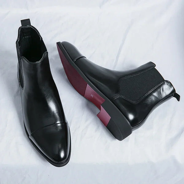 Chelsea Boots for Men Red Sole Pu Ankle Business Round Toe Slip-On Mens Boots Free Shipping Size 38-46 Men Shoes mens boots
