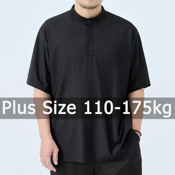 Henley Shirt Men Plus Size 6XL 7XL 110-175kg Henley Neck Short Sleeve Polo Shirt Loose Oversized T-shirt Big Size Men Clothing