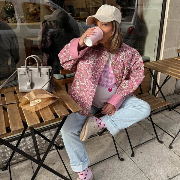 European And American Style 2024 Women's New Fashionable And versatile Long Sleeved Loose And Slimming Printed Cotton Jacket
