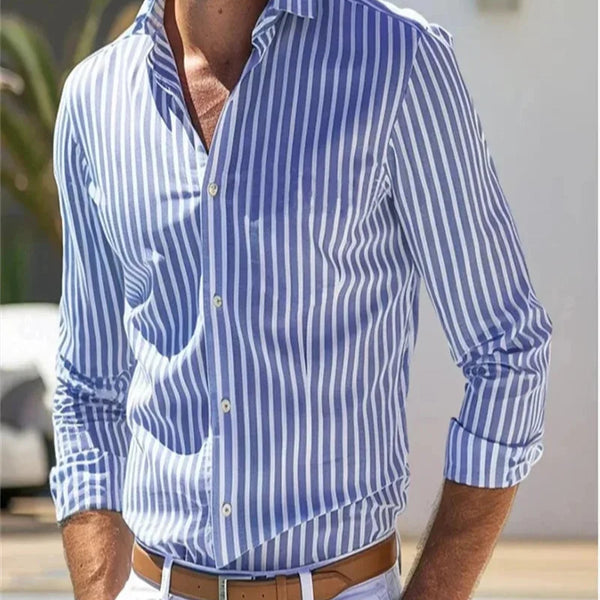 Men's Shirt Button Shirt Casual Shirt Black Red Blue Long Sleeve Striped Lapel Daily Vacation Wear Fashion Casual Tops Shirt