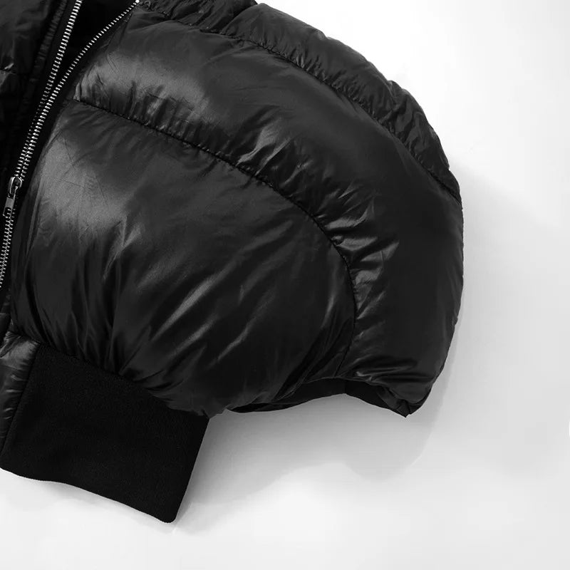 FAGADOER Black Puffer Jacket Autumn Winter Clothes Sexy Y2K Cropped Bubble Jackets Zip Up Short Sleeve Streetwear Coats Outcoat