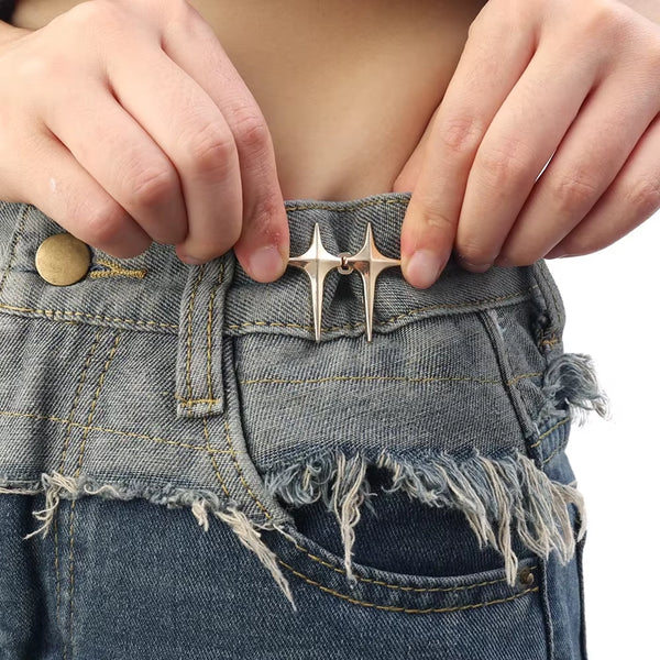 1/4Set Adjustable Waist Buckle Cross Star Shape Jean Buttons Pins Detachable Metal Buttons Waist Tightener Clothing Accessories